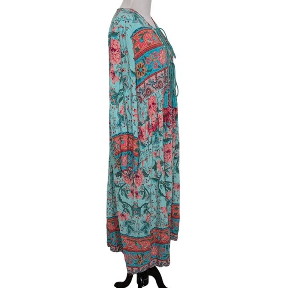 R Vivimos Mixed Floral Midi Dress Womens Size 2XL Blue Tassels Boho V Neck - Picture 8 of 11